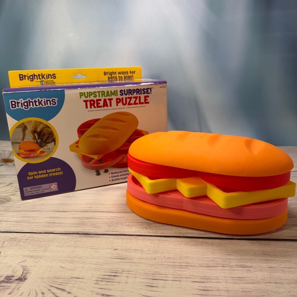 Brightkins Pupstrami Surprise Treat Puzzle Dog Toy Orange Sandwich Enrichment